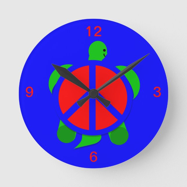 Turtle Peace Clock Rund Klocka (Framsida)