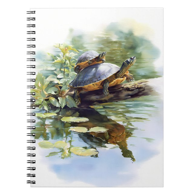 Turtle Pond Watercolor Reflection Notebook Anteckningsbok (Framsidan)