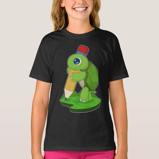 Turtle Pupil Pencil School T Shirt (Framsida)