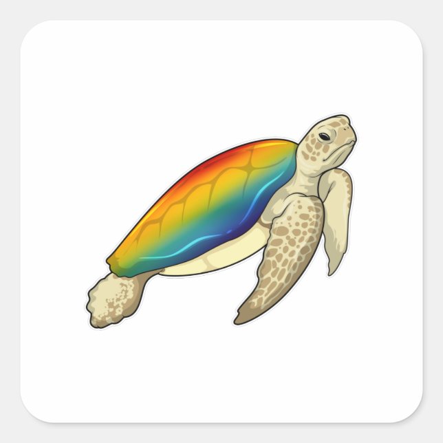 Turtle Rainbow Fyrkantigt Klistermärke (Framsida)