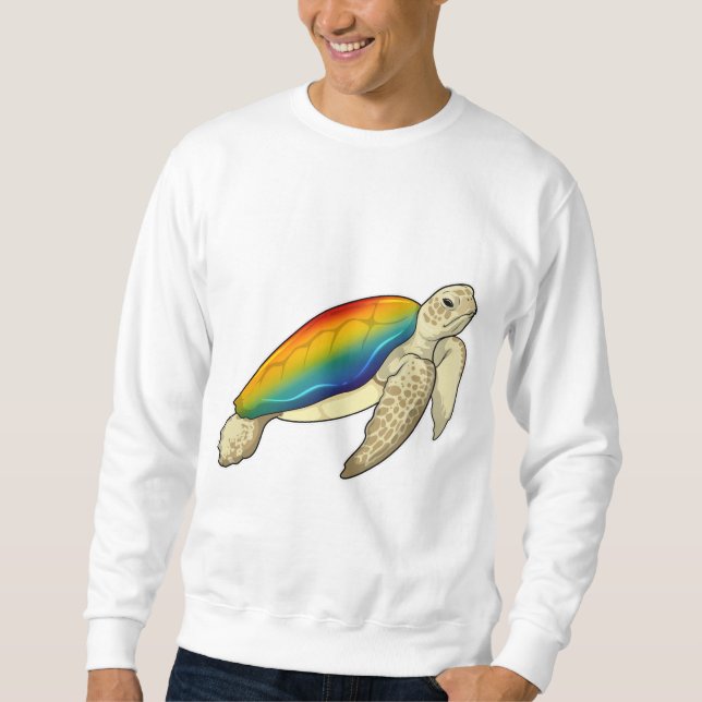 Turtle Rainbow Lång Ärmad Tröja (Framsida)