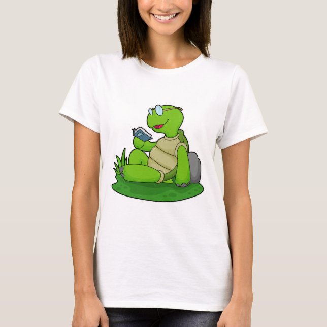 Turtle Reading Bok T Shirt (Framsida)
