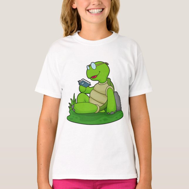 Turtle Reading Bok T Shirt (Framsida)