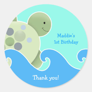 Turtle Reef Baby Shower/Birthday Favor Sticker Runt Klistermärke