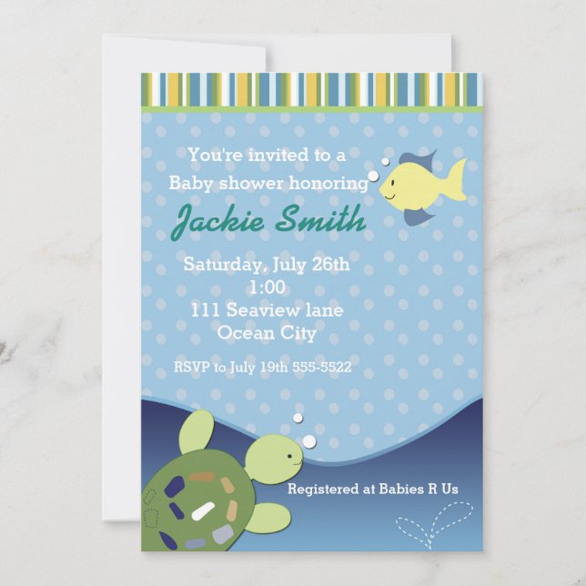 Turtle Reef Fish under Sea Baby Shower-inbjudan Inbjudningar (Framsida)