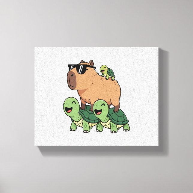 Turtle Ride Capybara, Funny Capybara Canvastryck (Framsida)