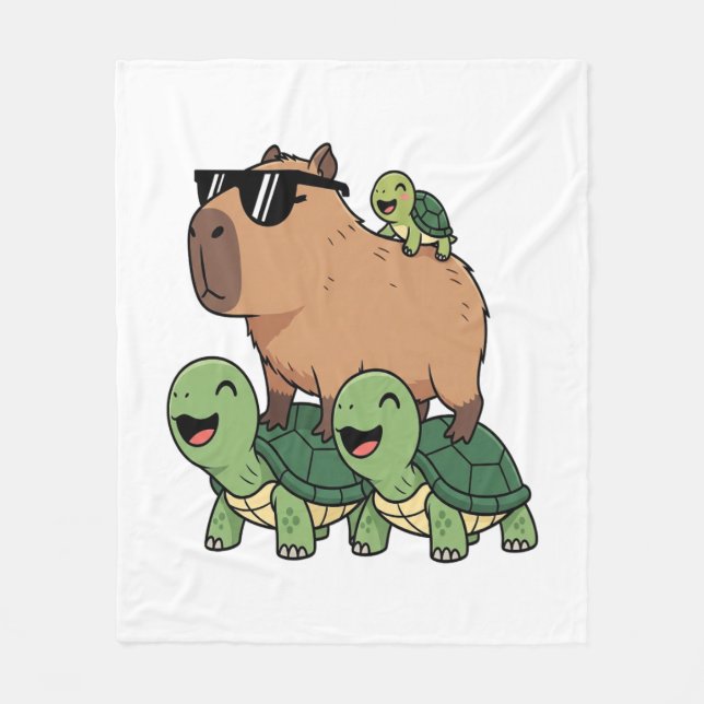 Turtle Ride Capybara, Funny Capybara Fleecefilt (Framsidan)
