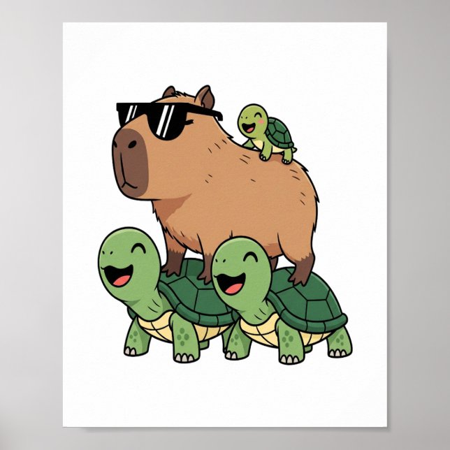 Turtle Ride Capybara, Funny Capybara Poster (Framsidan)