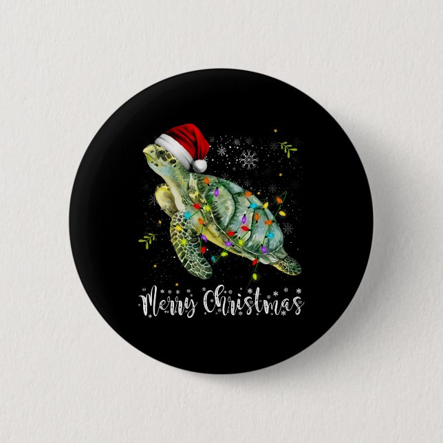 Turtle Santa Hat God jul Ljus Julafton Holid Knapp (Framsida)
