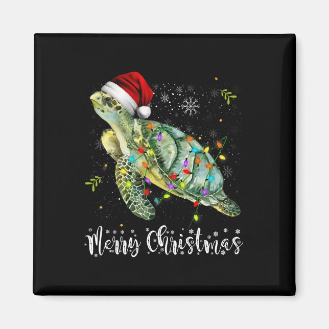 Turtle Santa Hat God jul Ljus Julafton Holid Magnet (Framsidan)