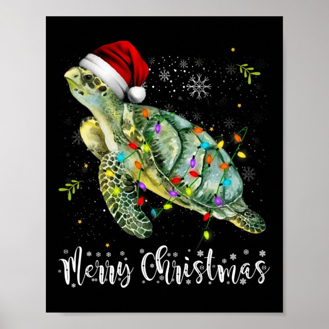Turtle Santa Hat God jul Ljus Julafton Holid Poster (Framsidan)