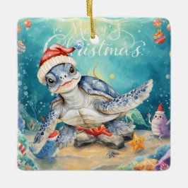 Turtle Santa Hat Under the Sea Christmas Party  Julgransprydnad Keramik