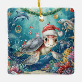 Turtle Santa Hat Under the Sea Christmas Party  Julgransprydnad Keramik
