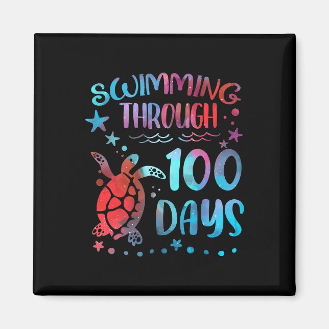 Turtle Sea Swimming under 100 dagar av skoltea Magnet (Framsidan)
