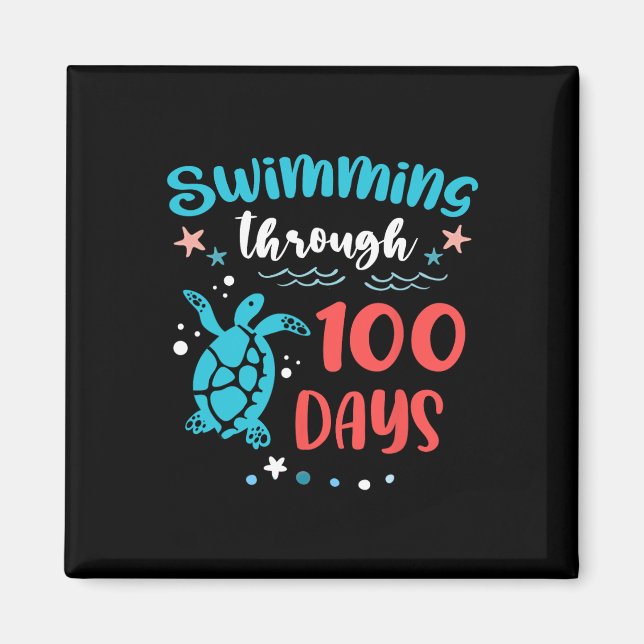 Turtle Sea Swimming under 100 dagar av skoltea Magnet (Framsidan)