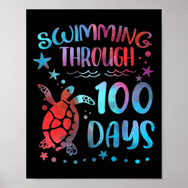 Turtle Sea Swimming under 100 dagar av skoltea Poster (Framsidan)