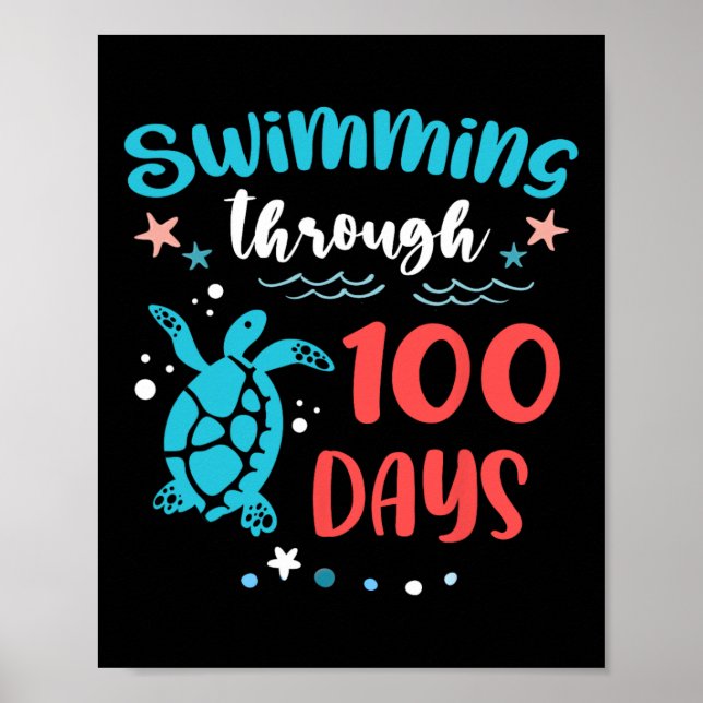 Turtle Sea Swimming under 100 dagar av skoltea Poster (Framsidan)