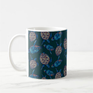 Turtle seamless mönster på mörkens bakgrund. il kaffemugg