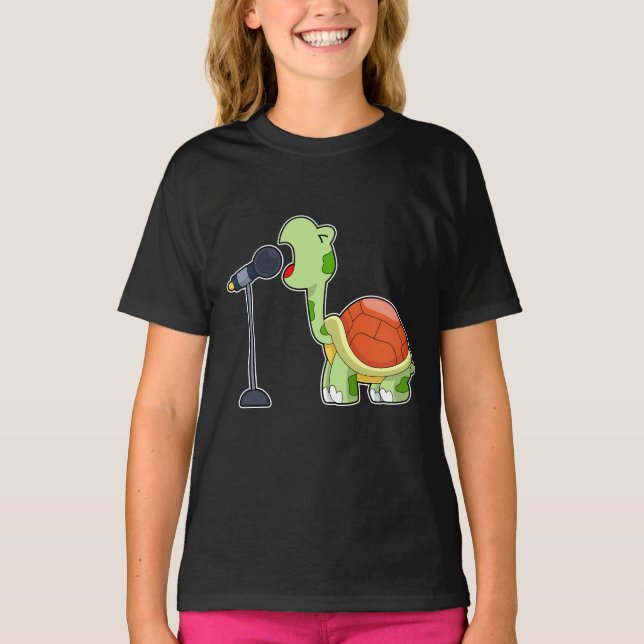 Turtle Singer Microphone Music T Shirt (Framsida)