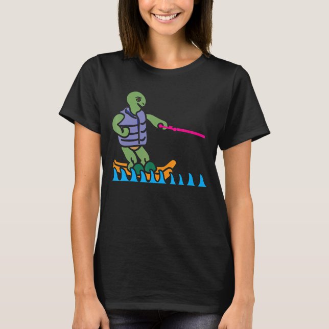 Turtle Snäcka Ski Sea Tortoise Reptile Vatten Skii T Shirt (Framsida)