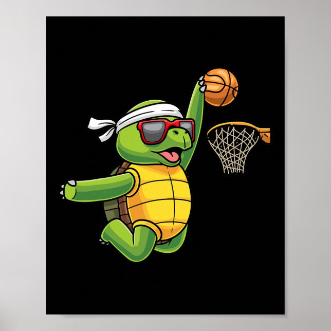 Turtle Spela Basketball Sports Sea Tortoise Play Poster (Framsidan)