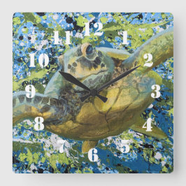 Turtle Splatter Art Fyrkantig Klocka