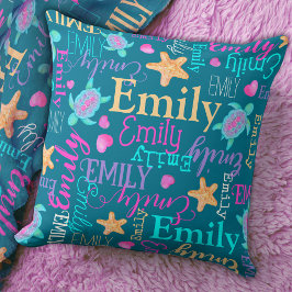 Turtle, starfish and hearts namn mönstrat kudde
