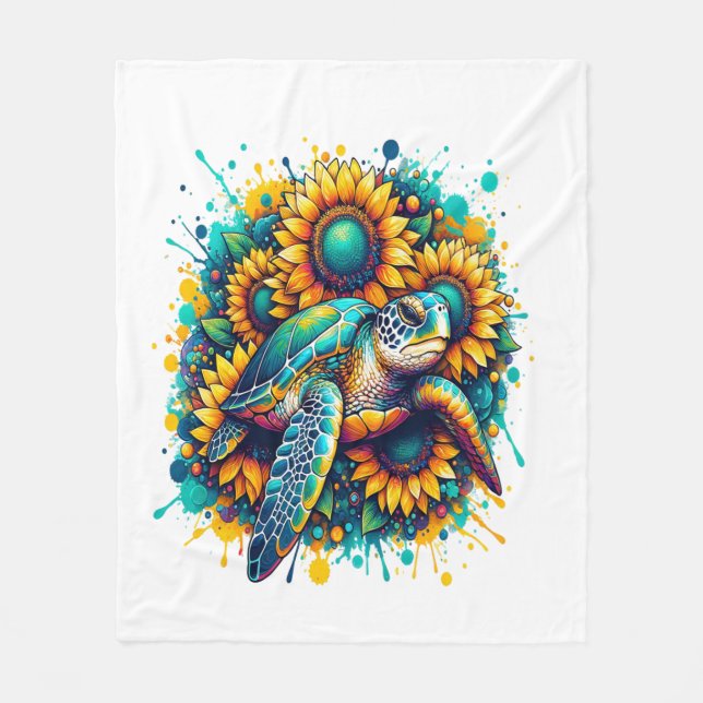 Turtle Sunblomma Fleecefilt (Framsidan)