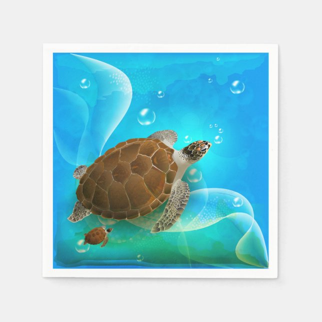 Turtle Swimming Papper Napkins Pappersservett (Framsidan)