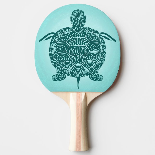 Turtle Teckning Blue-Grönten på Aqua Pingisracket (Framsidan)