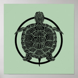 Turtle Teckning - Wildlife Circle Series (Grönt) Poster