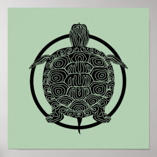 Turtle Teckning - Wildlife Circle Series (Grönt) Poster