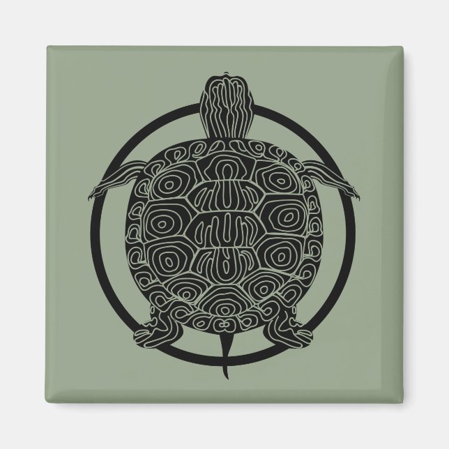 Turtle Teckning - Wildlife Circle Series Magnet (Framsidan)