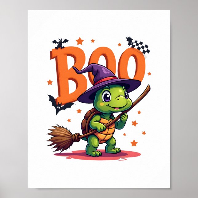 Turtle Tortoise Boo Witch Bus eller godis Hallowee Poster (Framsidan)