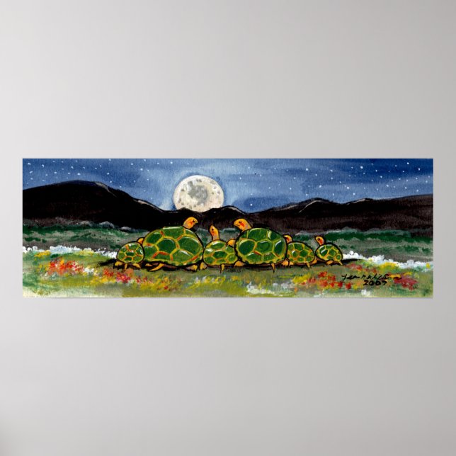 Turtle Tortoise Family som tittar på Måne Natt Pos Poster (Framsidan)