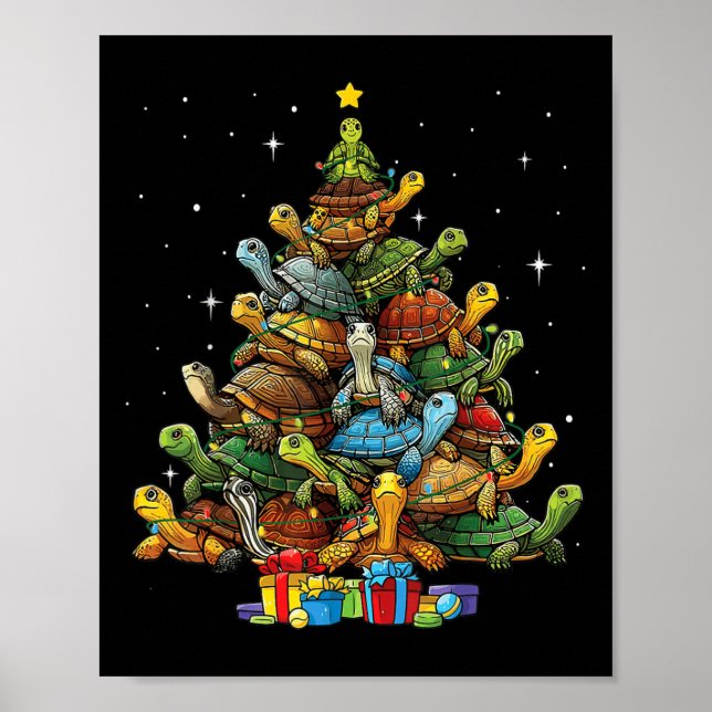 Turtle Träd Julgran Adsible Turtle Christm Poster (Framsidan)