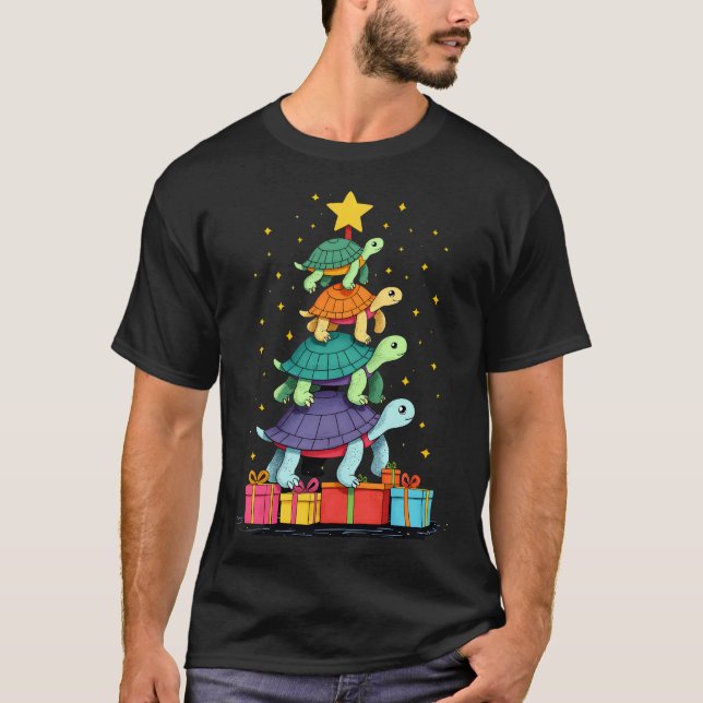 Turtle Tree Christmas Tree Adorable Turtle Christm T Shirt (Framsida)