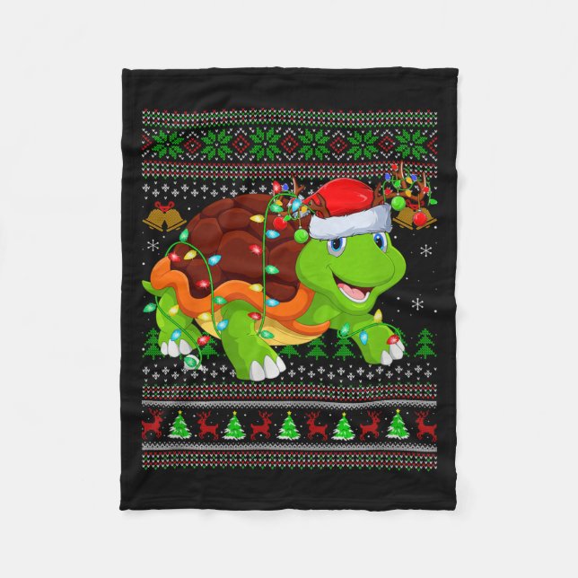 Turtle Ugly Christmas Sweaters Holiday Santa Cute  Fleecefilt (Framsidan)