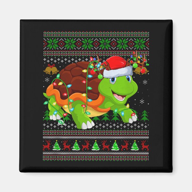 Turtle Ugly Christmas Sweaters Holiday Santa Cute  Magnet (Framsidan)