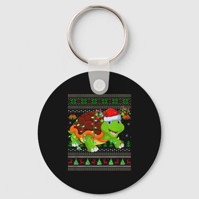 Turtle Ugly Christmas Sweaters Holiday Santa Cute  Nyckelring (Framsida)
