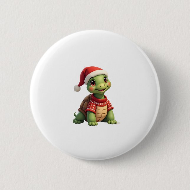 Turtle Ugly Sweater Santa Hat Christmas T-Shirt (1 Knapp (Framsida)