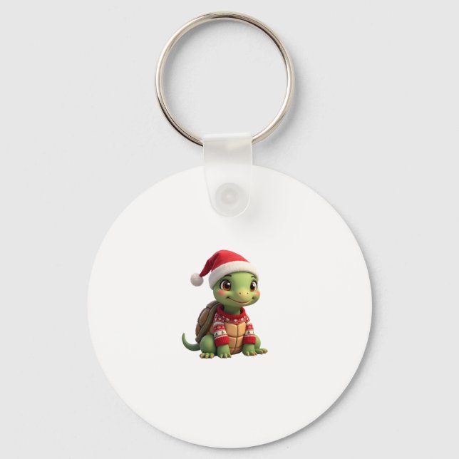 Turtle Ugly Sweater Santa Hat Christmas T-Shirt (2 Nyckelring (Framsida)