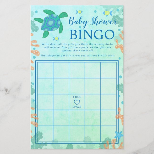Turtle under Sea Baby Shower Bingo Game (Framsida)