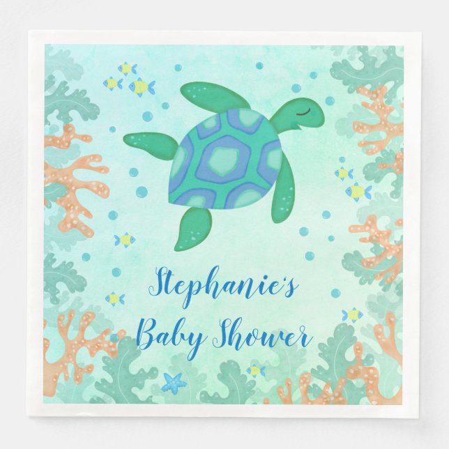 Turtle under Sea Baby Shower Pappersservett (Framsida)