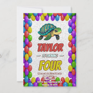 Turtle Unique Personlig Birthday Inbjudan Kids