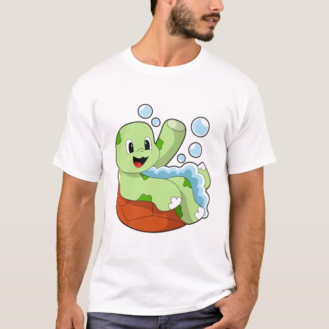 Turtle vid Bathing med Foam T Shirt (Framsida)