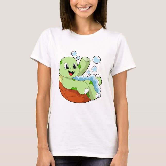Turtle vid Bathing med Foam T Shirt (Framsida)