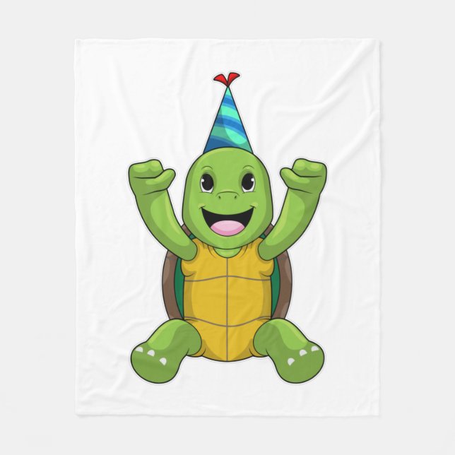 Turtle vid Birthday med Party hat Fleecefilt (Framsidan)