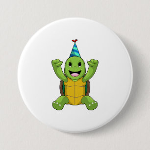 Turtle vid Birthday med Party hat Knapp