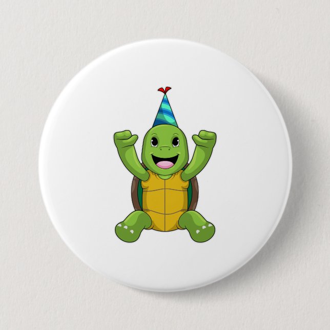 Turtle vid Birthday med Party hat Knapp (Framsida)